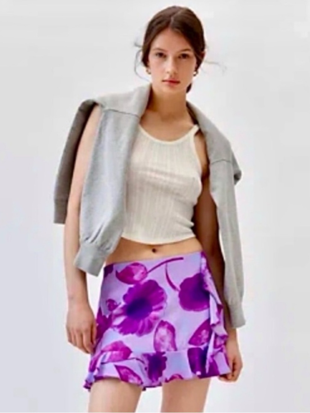 Urban Outfitters Purple Floral Ruffle Mini Skirt